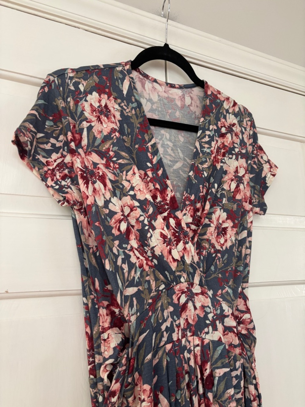 Garnet Hill Floral Faux Wrap Dress Size Small V-Neck Cottage Blue Pink Feminine - Picture 5 of 13